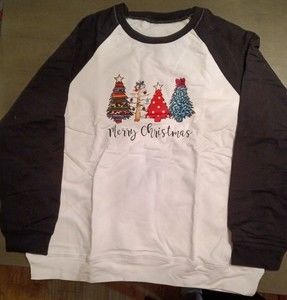 Women Christmas Trees Leopard Polka Dot Tee Casual Top Raglan Pull Over